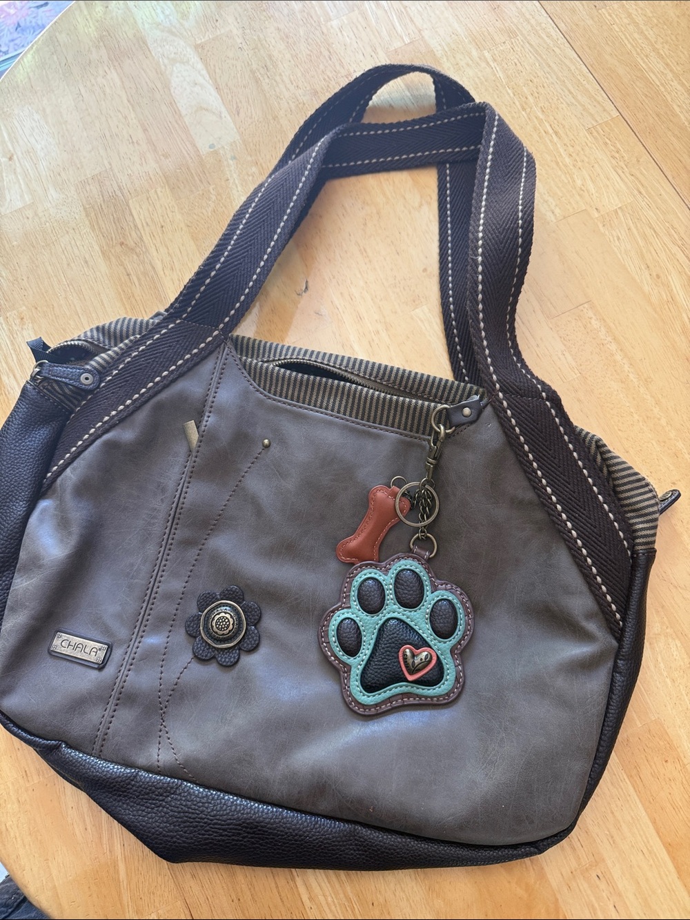Chala Gray & Black Tote with Teal Paw Charm